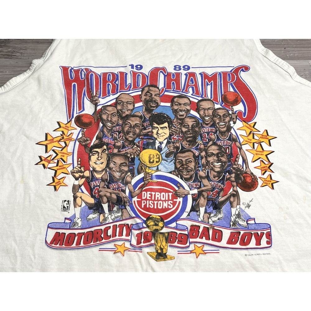 Detroit Pistons Vintage 1989 World Champs Bad Boys Caricature T-Shirt XL Tank - Picture 3 of 9